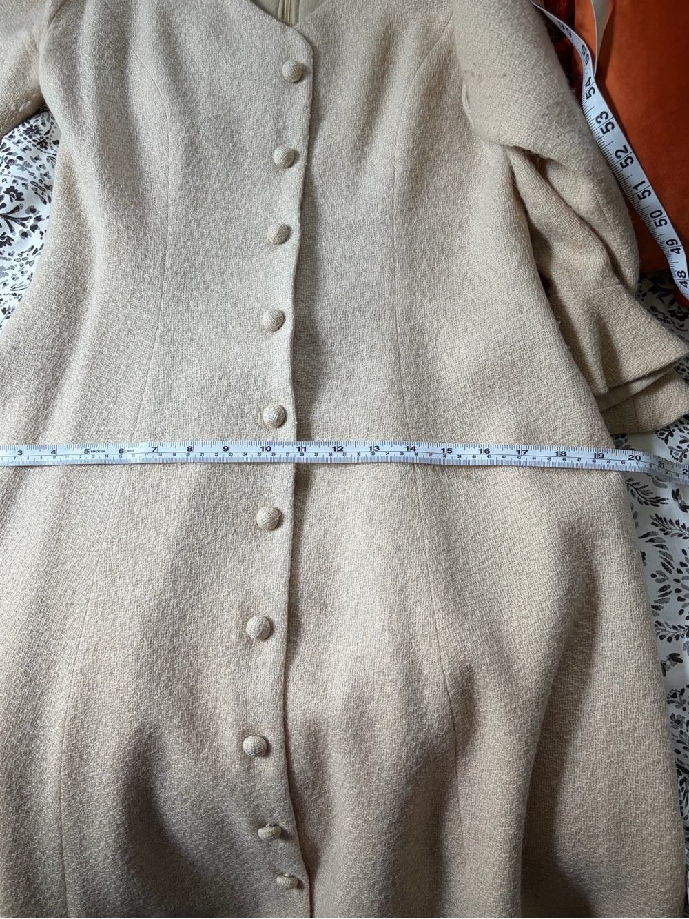 Vintage wool Alison Ayres bell sleeve dress beige cream M vintage 12 modern 8 - Picture 4 of 11